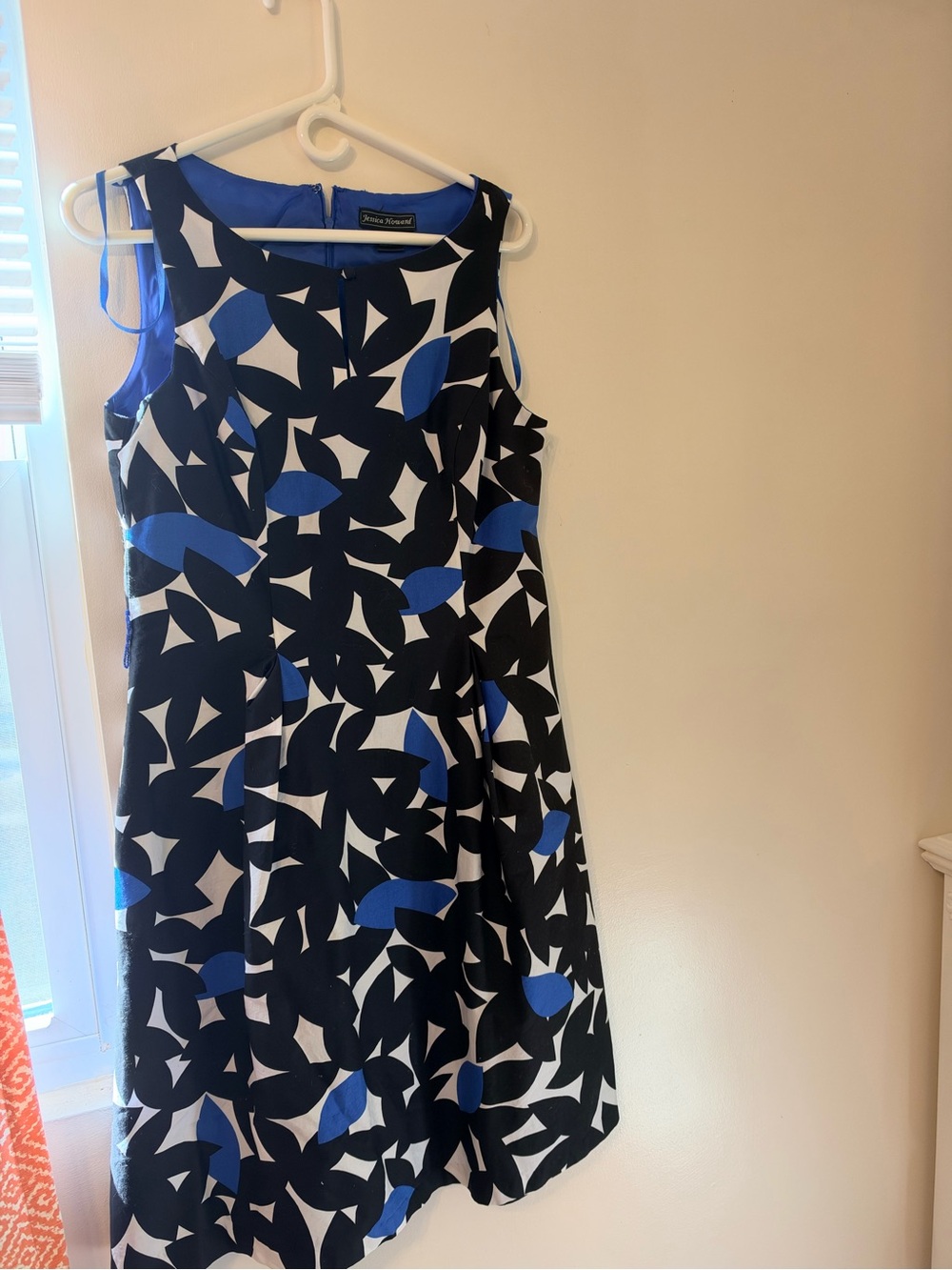 Jessica Howard Black White and Blue Abstract Fit-and-Flare Dress